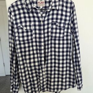 Old Navy Navy and White Plaid Casual Shirt